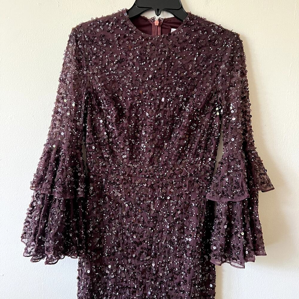 Mac Duggal 10802 Bell Sleeve Sequin Dress size 2 burgundy C10 - Picture 3 of 7